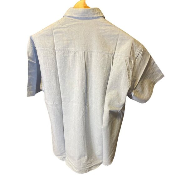 Aster Faded Blue Short Sleeve Collared Button Up Embroidered Top - Picture 2 of 8